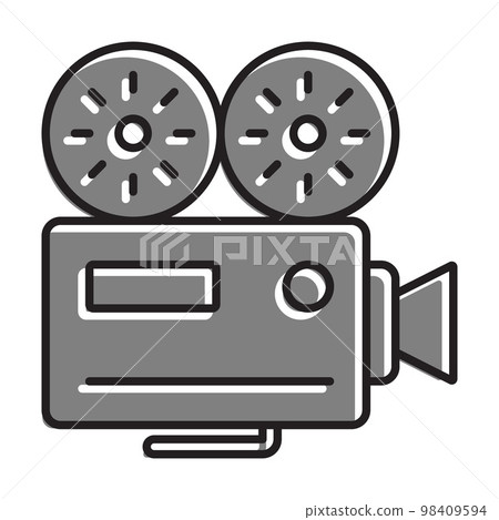 Linear filled with gray color icon Old Camcorder. Filming Movie On Retro Instrument. Film Recording Of Movie. Simple black and white vector 98409594