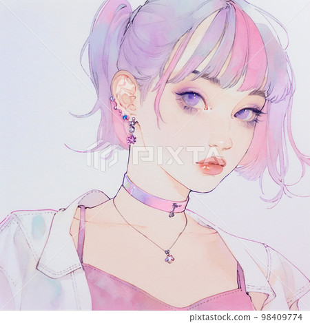 A very cool and fashionable woman watercolor painting "AI-generated image" 98409774