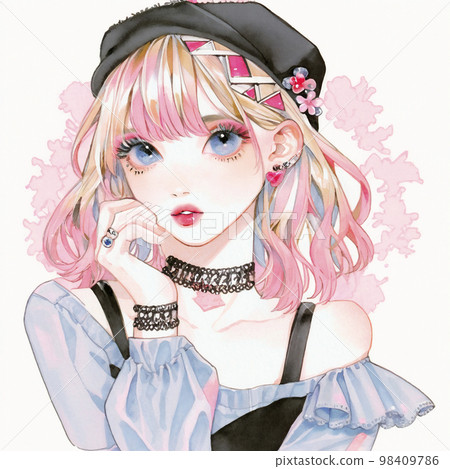 A very cool and fashionable woman watercolor painting "AI-generated image" 98409786