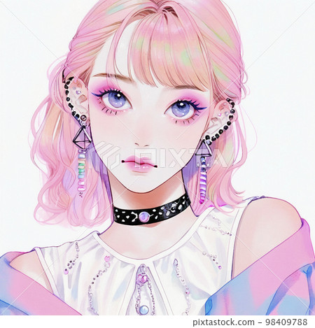 Cute Girl Anime Kawaii Watercolor Ilustration AI Generated Stock