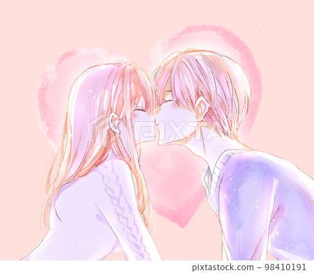 Kissing man and woman winter heart 98410191