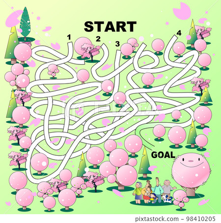 Maze illustration, family going to cherry blossom viewing 98410205