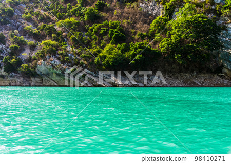 Cliffy rocks Verdon gorges near Galetas bridge, lake Sainte Croix, Provence, Provence Alpes Cte d'Azur, France Cliffy rocks Verdon gorges near Galetas bridge, lake Sainte Croix, Provence, Provence Alpes Cte d'Azur, France 98410271
