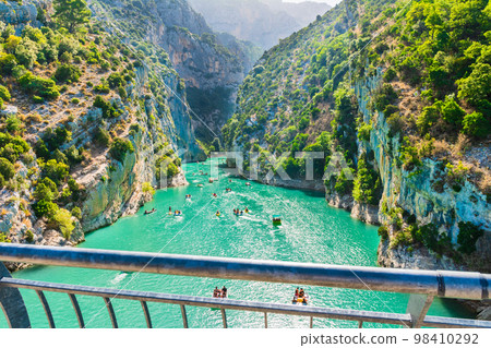 Cliffy rocks Verdon gorges near Galetas bridge, lake Sainte Croix, Provence, Provence Alpes Cte d'Azur, France  98410292