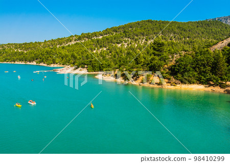 Cliffy rocks Verdon gorges near Galetas bridge, lake Sainte Croix, Provence, Provence Alpes Cte d'Azur, France  98410299