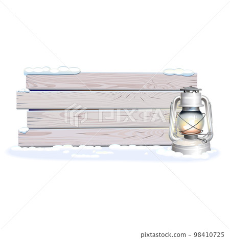 Vector Winter Wooden Planks with Kerosene Lamp 98410725