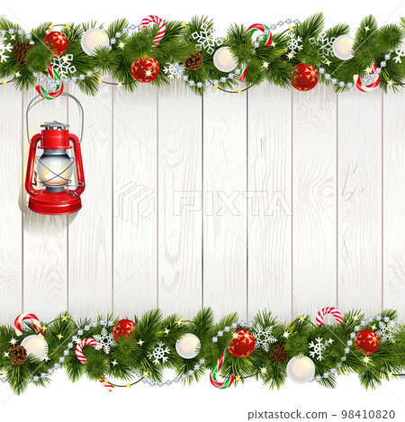 Vector Christmas Background with Red Lamp Vector Christmas Background with Red Lamp 98410820