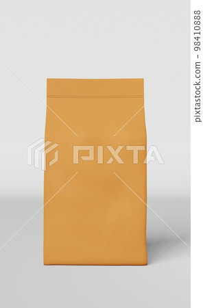 Brown standing box bottom pouch bag coffee branding 3D rendering. Merchandise packaging design. Shop sale demonstration. Brown standing box bottom pouch bag coffee branding 3D rendering. Merchandise packaging design. Shop sale demonstration. 98410888