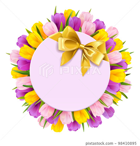 Vector Tulips Round Frame with Gift Vector Tulips Round Frame with Gift 98410895