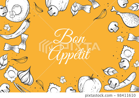 yellow food background and inscription bon appetit 98411610