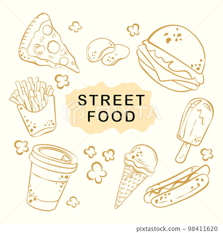 street food hand drawn vector illustration and vector 98411620
