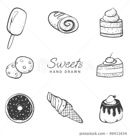 sweets hand drawing donut ice cream cakes and cookies sweets hand drawing donut ice cream cakes and cookies 98411634