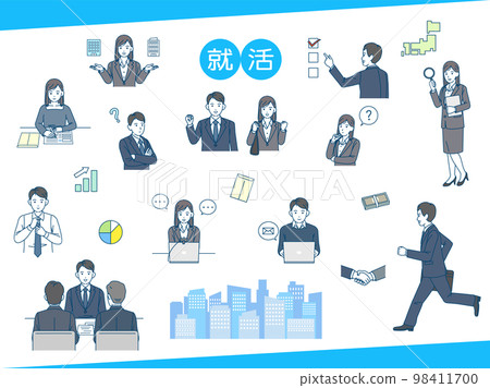 Illustration set of young men and women who are looking for a job job hunting interview Illustration set of young men and women who are looking for a job job hunting interview 98411700