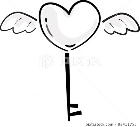 Key to heart graphic. Heart with wings. 98411755