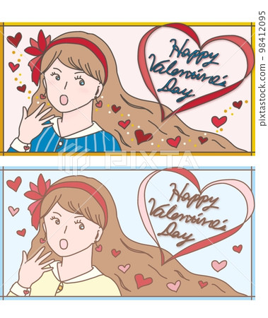 五十年代時尚女孩的情人節插畫（兩張） 98412095