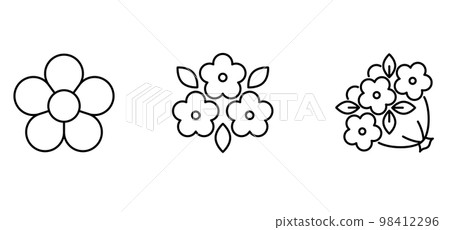 Flower and bouquet line drawing icon set 98412296