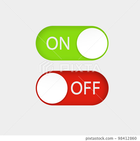 On and Off slider buttons. Red and green switch interface buttons. Vector On and Off slider buttons. Red and green switch interface buttons. Vector 98412860