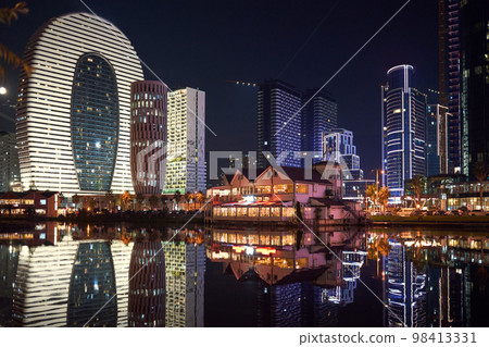 Night city of Batumi. Panoramic view of street Night city of Batumi. Panoramic view of street 98413331