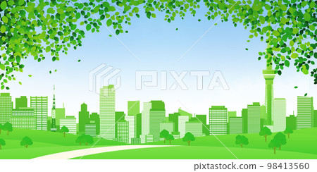 清新的綠色摩天大樓大城市背景素材 98413560