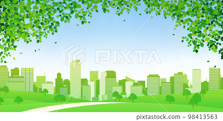 清新的綠色摩天大樓大城市背景素材 清新的綠色摩天大樓大城市背景素材 98413563
