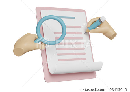 3d check list with hands holding pencil, magnifying glass, clipboard, check mark isolated. concept 3d render illustration 3d check list with hands holding pencil, magnifying glass, clipboard, check mark isolated. concept 3d render illustration 98413643