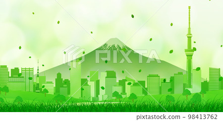 Fresh green skyscraper big city background material 98413762