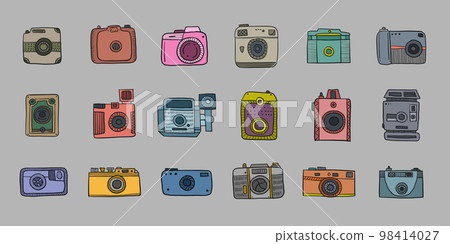 Old fashioned vintage photocamera. Retro and new collection for your design. Icons set. Outline style. Vector illustration Old fashioned vintage photocamera. Retro and new collection for your design. Icons set. Outline style. Vector illustration 98414027