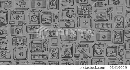 Old fashioned vintage photocamera. Retro and new collection for your design. Seamless pattern background. Vector illustration Old fashioned vintage photocamera. Retro and new collection for your design. Seamless pattern background. Vector illustration 98414029