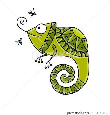 Lizard character, jungle animal. Chameleon isolated for your design. Vector illustration 98414062