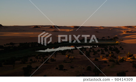aerial Panoramic view to Boukkou lake group of Ounianga Serir lakes at the Ennedi, Chad aerial Panoramic view to Boukkou lake group of Ounianga Serir lakes at the Ennedi, Chad 98414309