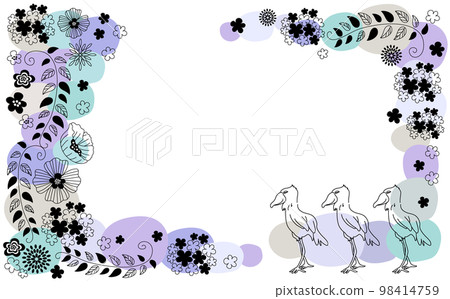 Cute hand drawn frame with Scandinavian style flowers and shoebill 98414759
