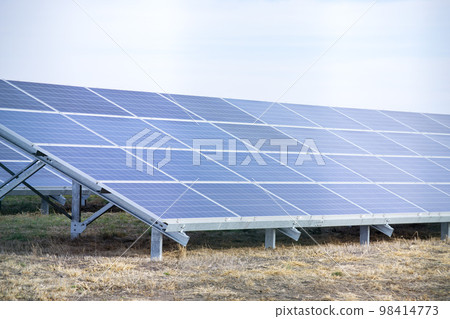 Large Solar Panels Solar Power Plants. Green energy power. Solar power energy generation. Solar Electricity Generation. Renewable energy. Blue photovoltaic panels. Production of ecological electricity 98414773
