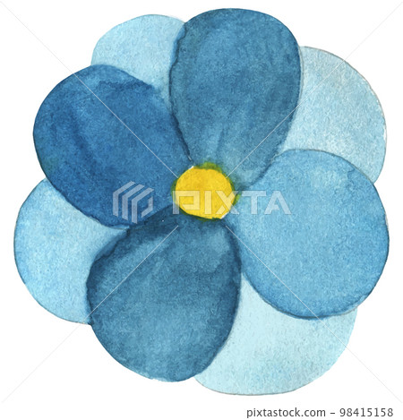Watercolor Blue Flower Isolated on White Background. Hand Drawn Simple Flower with Blue Petals and Yellow Core. 98415158
