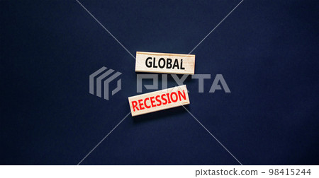 Global recession symbol. Concept words Global recession on wooden blocks. Beautiful black table black background. Business and global recession concept. Copy space. 98415244