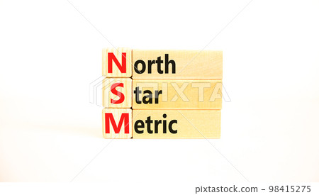 NSM north star metric symbol. Concept words NSM north star metric on wooden blocks on a beautiful white background. Business and NSM north star metric concept. Copy space. 98415275
