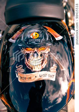 Villach, Austria - 2022 September 4 : European Bike Week, Harley Treffen Faaker See. "Harley Davidson" market, Camping Arneitz Villach, Austria - 2022 September 4 : European Bike Week, Harley Treffen Faaker See. "Harley Davidson" market, Camping Arneitz 98415518