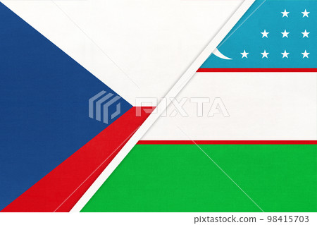 Czech Republic and Uzbekistan, symbol of country. Czechia vs Uzbekistani national flags. Czech Republic and Uzbekistan, symbol of country. Czechia vs Uzbekistani national flags. 98415703
