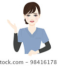 一名身穿藍色磨砂膏的女性來引導的插圖 98416178