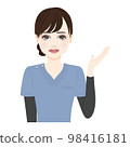 一名身穿藍色磨砂膏的女性來引導的插圖 98416181