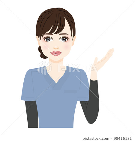 Illustration of a woman wearing a blue scrub to guide 98416181