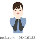 一個女人穿著藍色磨砂膏的插圖，觸及她的臉 98416182