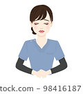 一個穿著藍色磨砂膏道歉的女人的插圖 98416187
