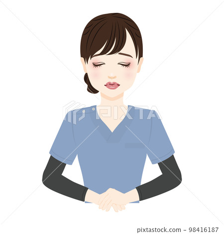 一個穿著藍色磨砂膏道歉的女人的插圖 98416187