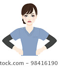 一個穿著藍色磨砂膏的女人生氣的插圖 98416190