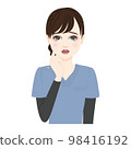 一個穿著藍色磨砂膏的女人很擔心的插圖 98416192