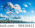 Social message floating above the city (AI generated) 98416411