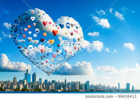 Social message floating above the city (AI generated) 98416411