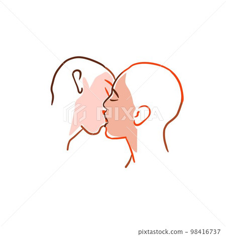 Hand drawn vector graphic art silhouette illustration for Valentines day,drawing kissing couple portrait together in line art style.Love couple kissing together.Valentines beautiful design concept art Hand drawn vector graphic art silhouette illustration for Valentines day,drawing kissing couple portrait together in line art style.Love couple kissing together.Valentines beautiful design concept art 98416737
