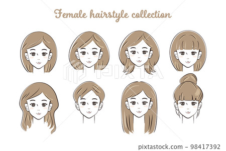 Illustration set of women with various hairstyles 98417392