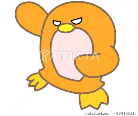 A penguin with an orange motif that has strong eyes A penguin with an orange motif that has strong eyes 98418531